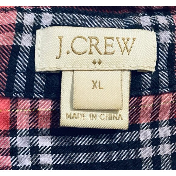J Crew Top Womens XL Pink Blue Plaid Popover Tunic Metallic Roll Tab Sleeve - Picture 6 of 8